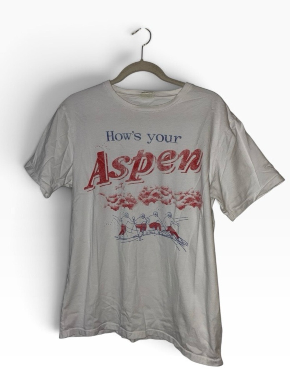 Mother - How's Your Aspen Graphic Tee - White with Red & Blue Print Sz M